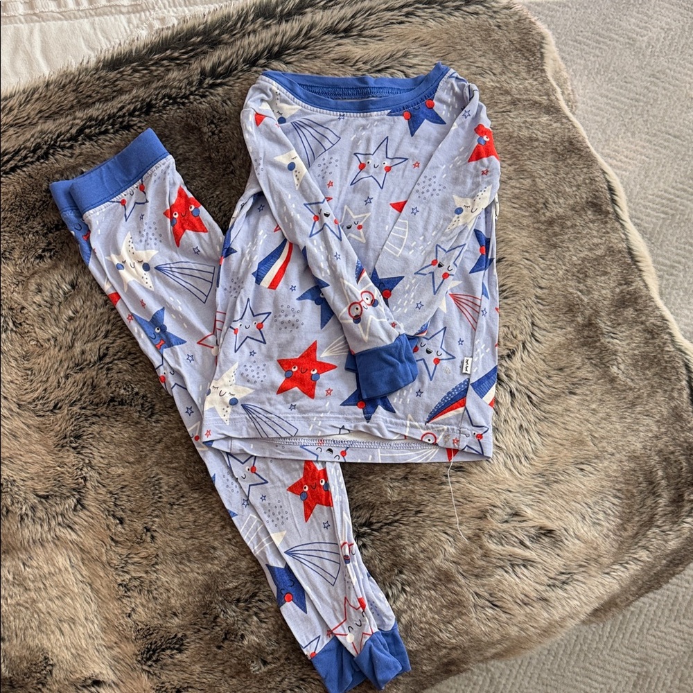 Little Sleepies Blue Star & Rocket Pajama Set with Red Accents